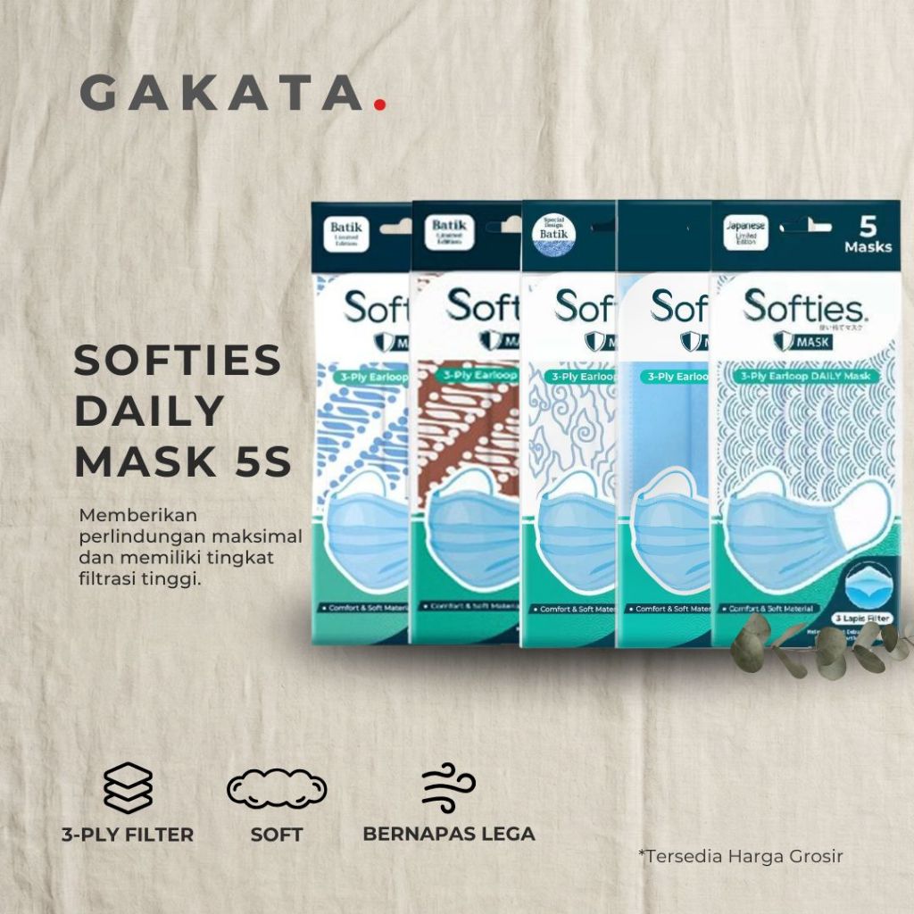 Softies Daily Mask Batik Japan Polos Jepang Japanese 5's  - Masker Sachet