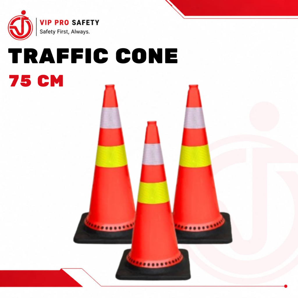 Traffic Cone 75 cm Pembatas Jalan Raya Karet Heavy Duty / PVC Cone