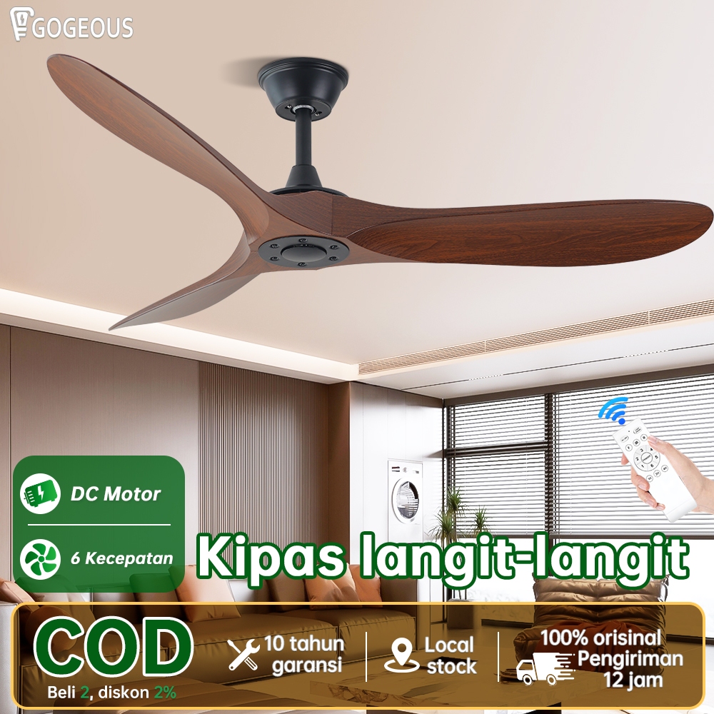 GOGEOUS Kipas Angin Gantung Plafon 52inci 6 Kecepatan Kipas langit-langit Remote Control
