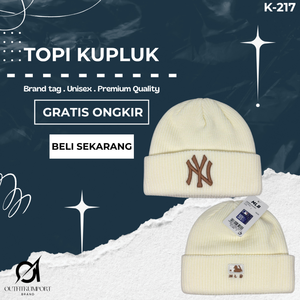 K-217 Topi Kupluk NY MLB White Logo Gold
