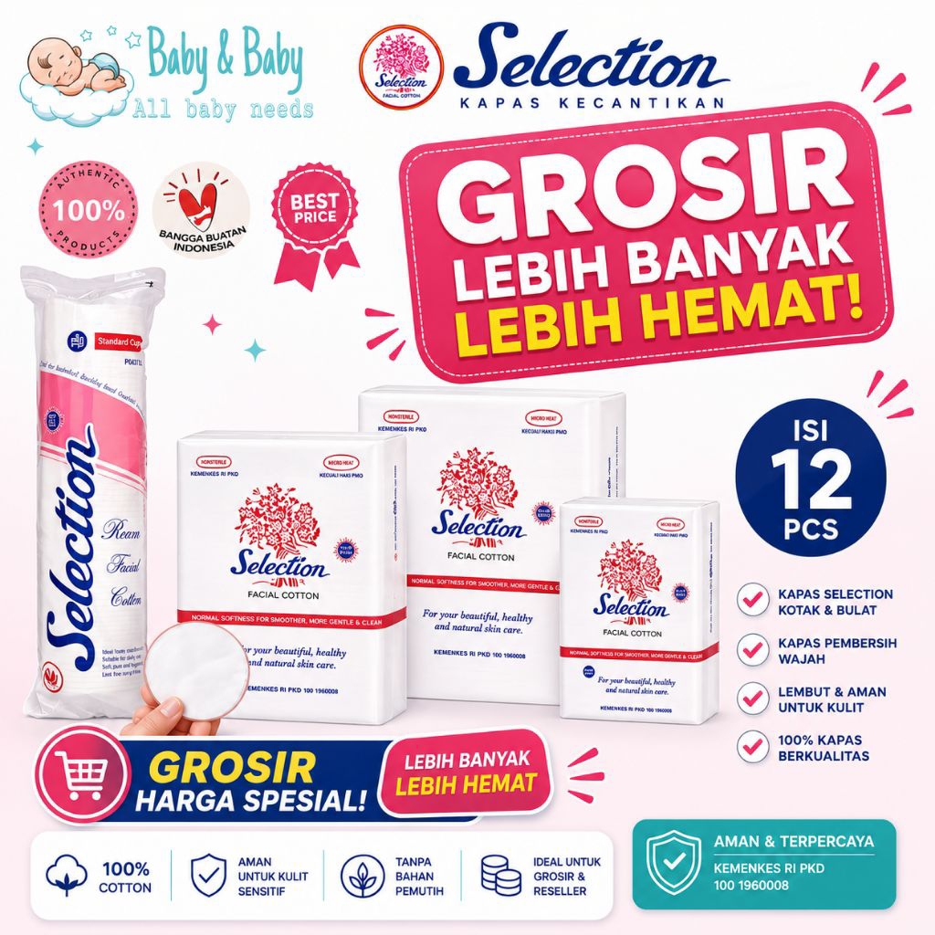 (GROSIR 12PCS) KAPAS SELECTION Facial Cotton Kotak 35gr 50gr 75gr Kapas Round 80pcs - Kapas Pembersi