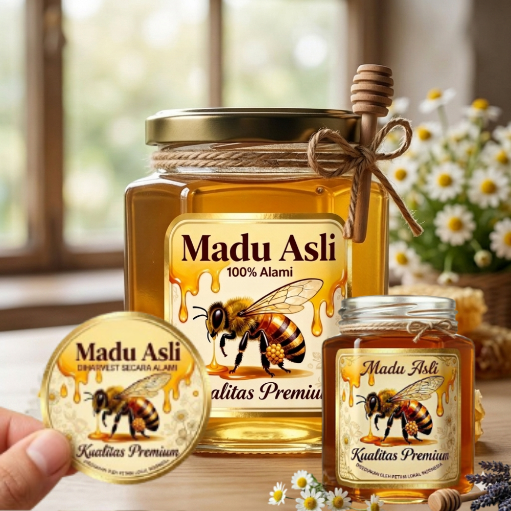 Stiker Label Madu Asli Premium Kode H Sticker Label Kemasan Madu Asli Alami