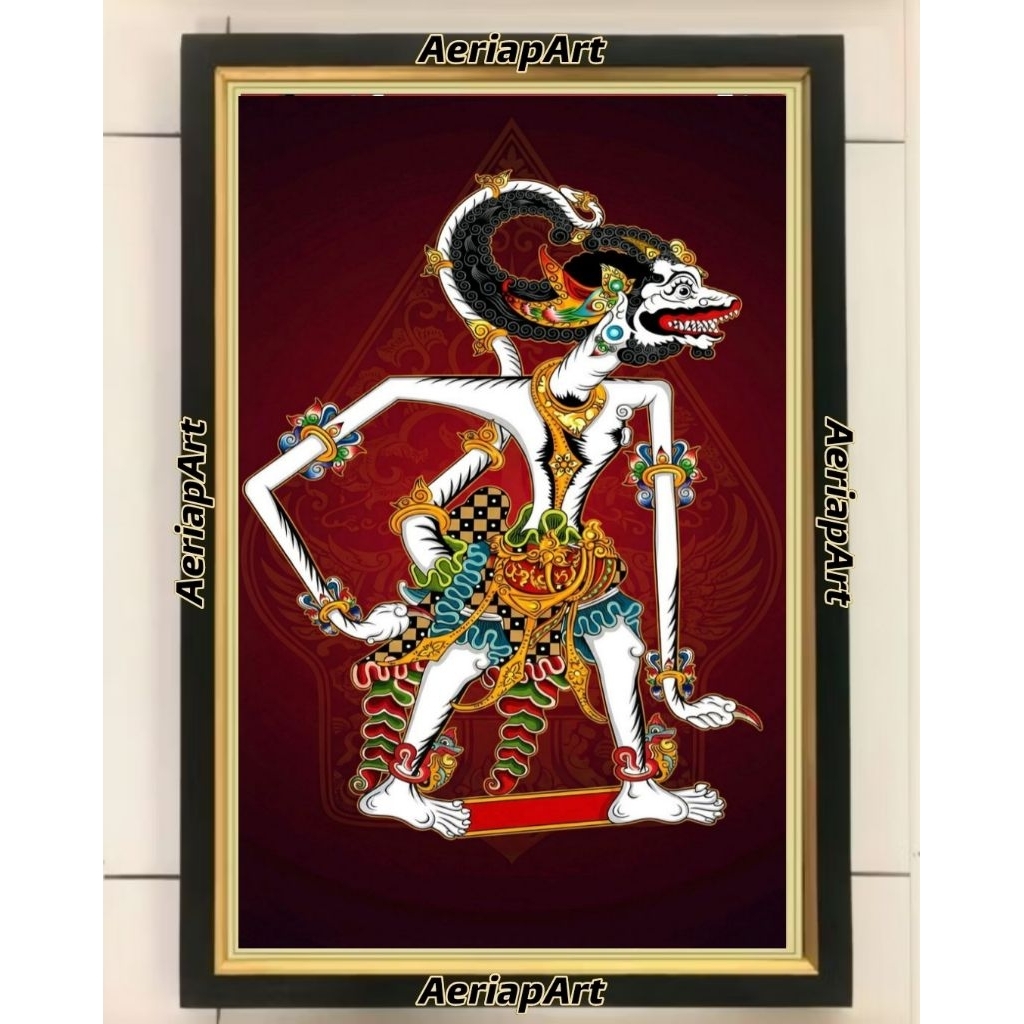 hiasan dinding lukisan cetak digital wayang Anoman plus figura ukuran 65*45