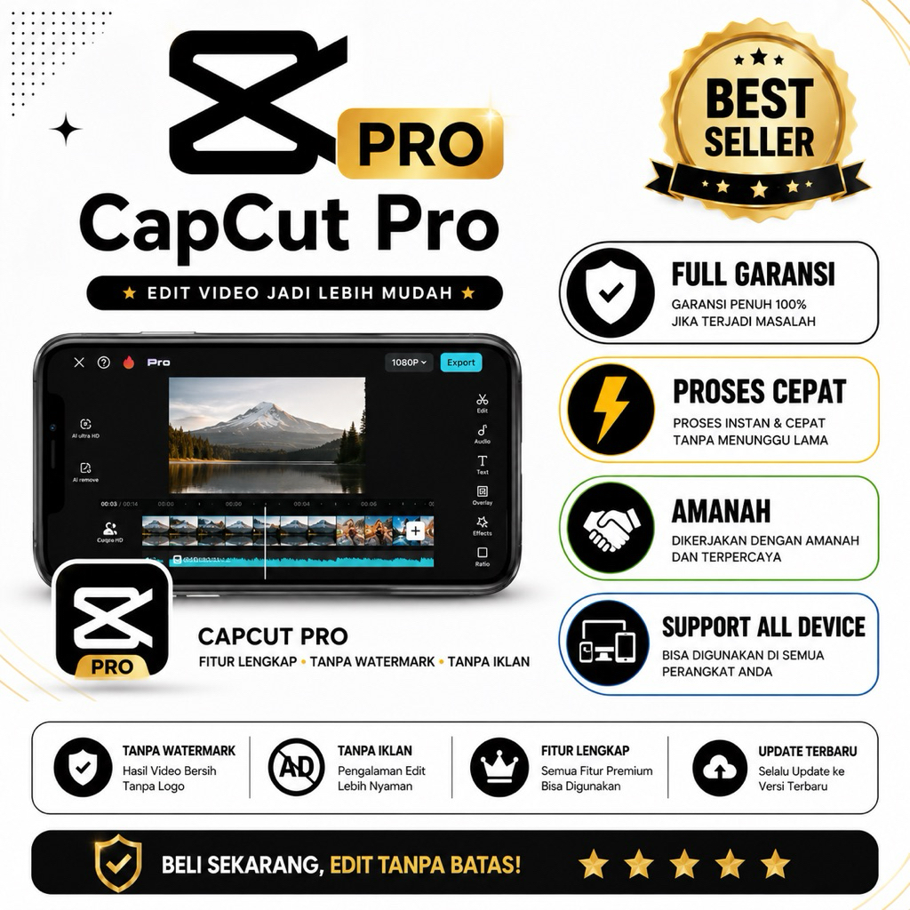 CAPCUT PRO 1 BULAN 100.000+ TEMPLATE PREMIUM FULL FEATURE - GARANSI PROSES CEPAT