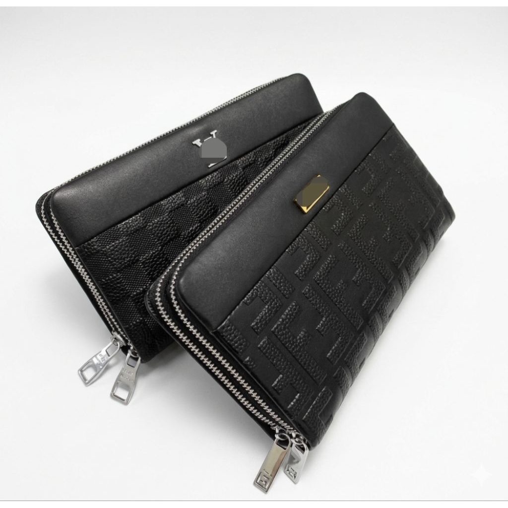 Handbag tas tenteng pria 2 sleting bahan kulit asli