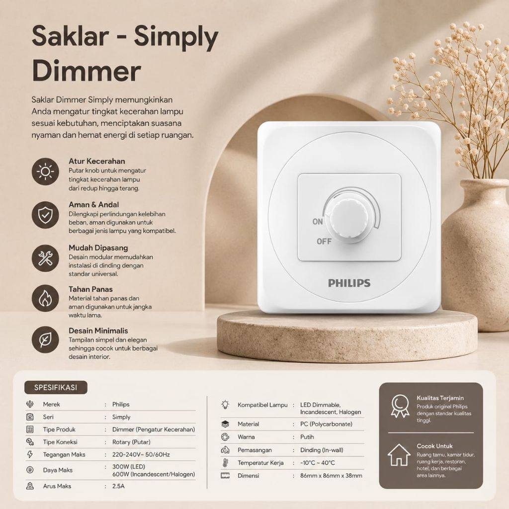 Saklar - Simply Dimmer Philips [ Original Philips ]
