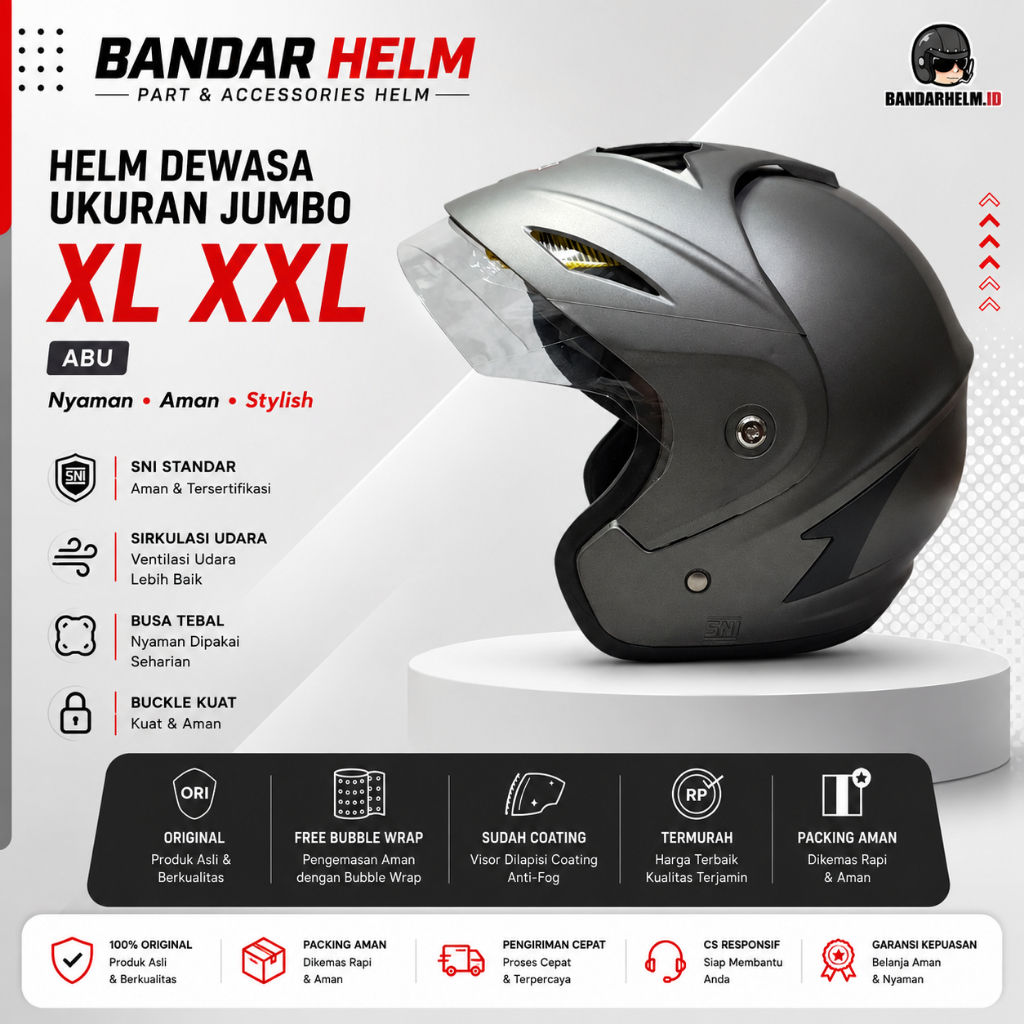 Helm Dewasa Ukuran Jumbo XL XXL Abu