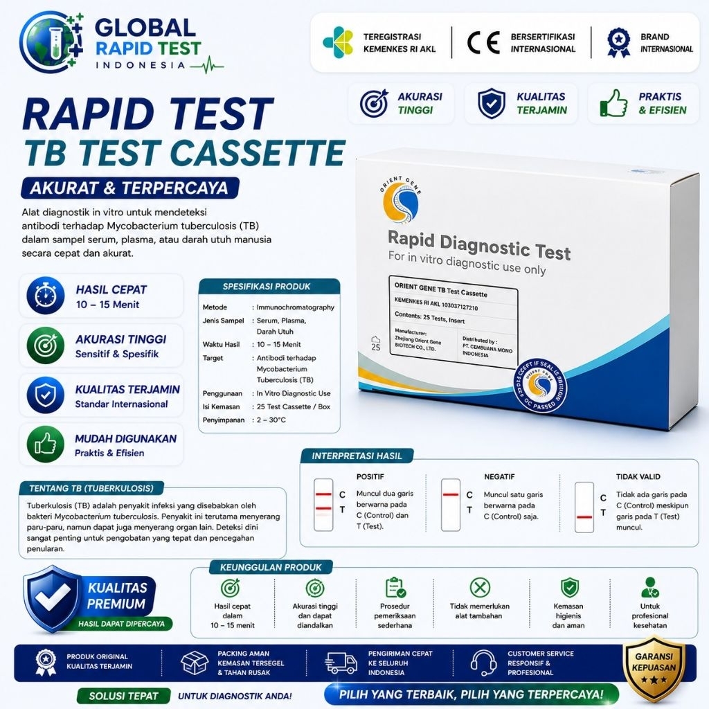 Rapid Test TB Test Cassette Orient Gene 25 Test/Box | Deteksi Antibodi Tuberkulosis (TB) | Alat Test