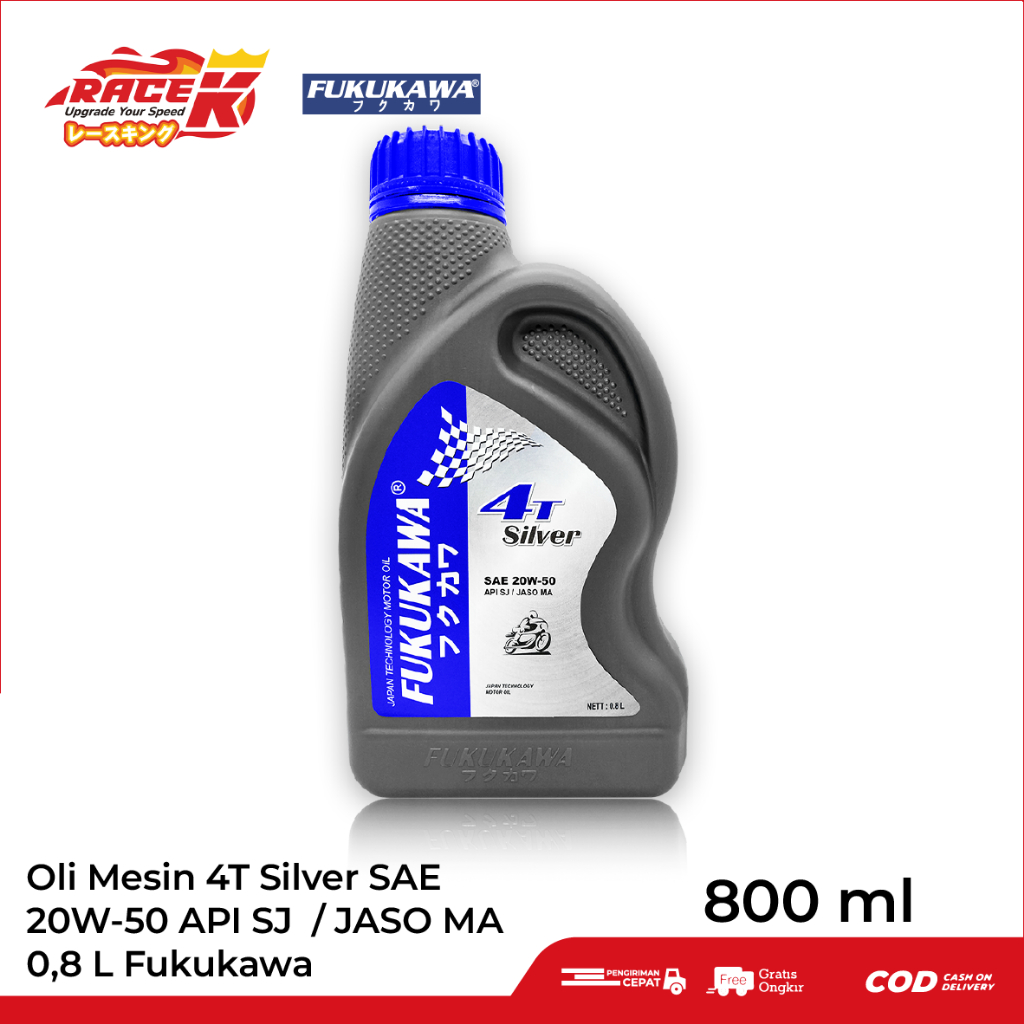 Fukukawa Oli Mesin 4T Silver SAE 20W-50 API SJ / JASO MA 800ml 800 ml 0,8 L 0,8L Liter