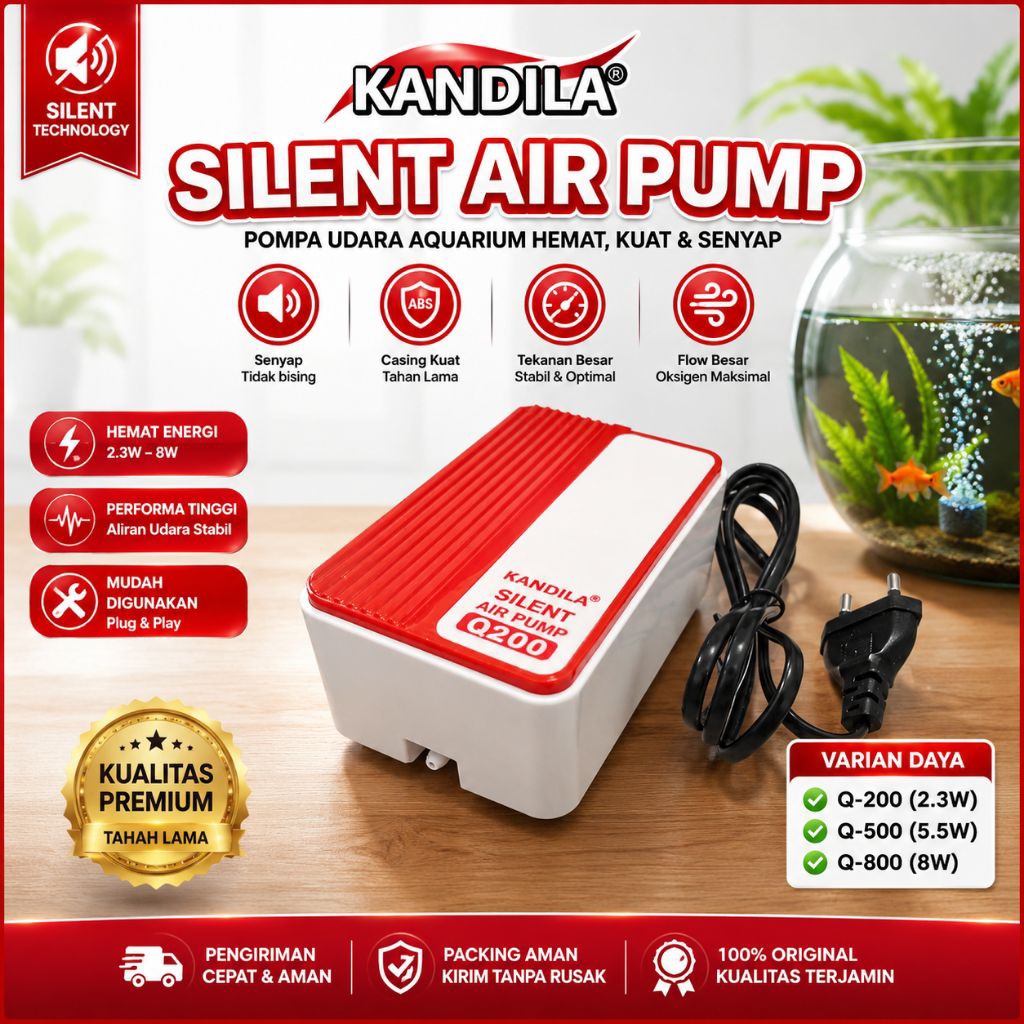 POMPA UDARA KANDILA Q200 / Q500 / Q800 SILENT AIRPUMP AERATOR KOLAM AQUARIUM