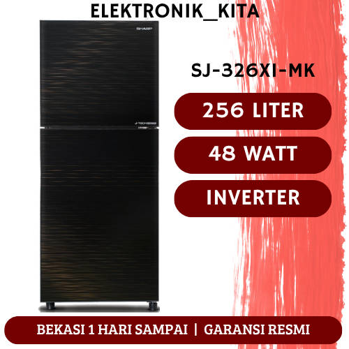 SHARP KULKAS 2 PINTU 256 LITER SJ 326 XI MK SJ-326XI-MK SJ326XIMK SHINE JTECH INVERTER GARANSI RESMI
