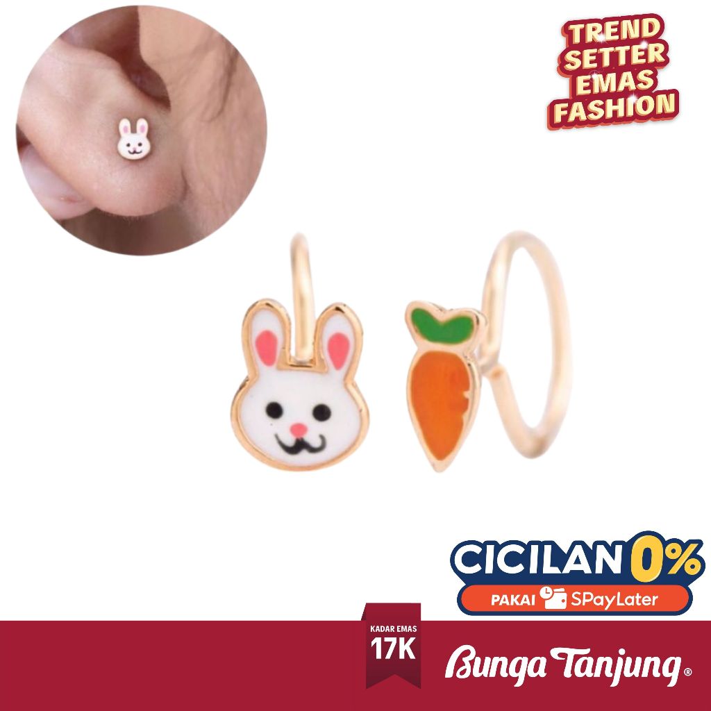 ANTING TAUGE KELINCI WORTEL - EMAS 17K - BUNGA TANJUNG