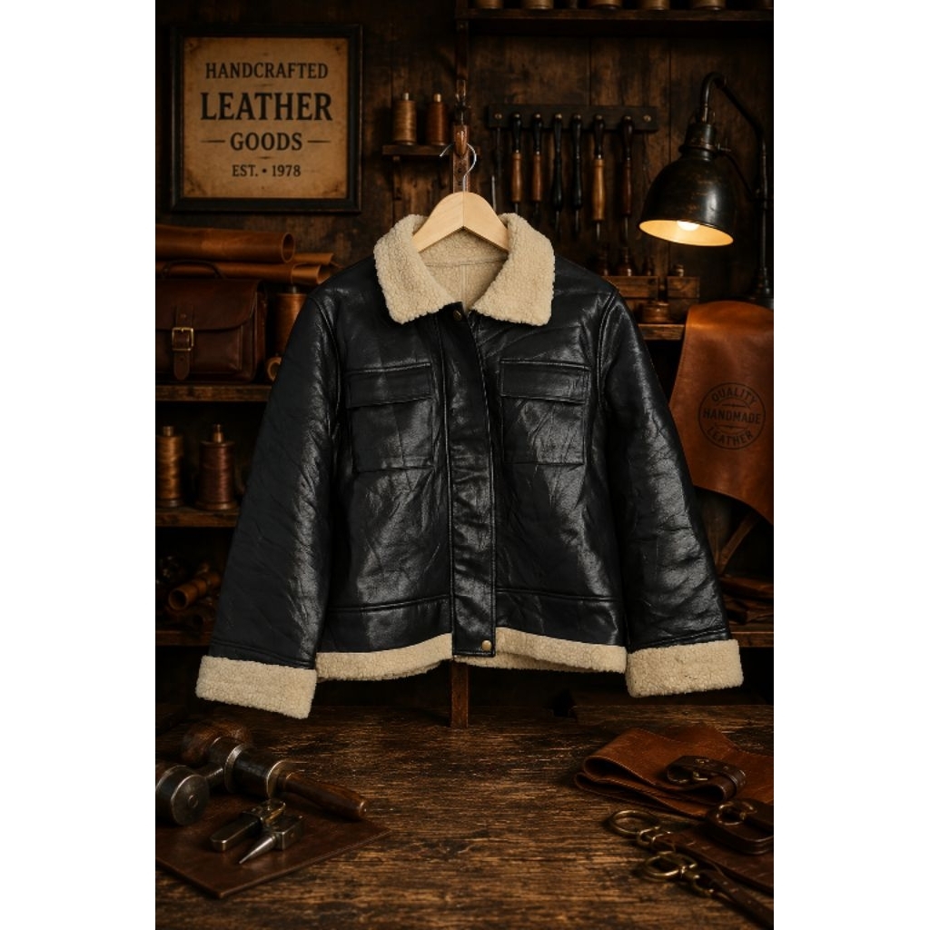 Trucker Jacket Vintage Sherpa Kulit