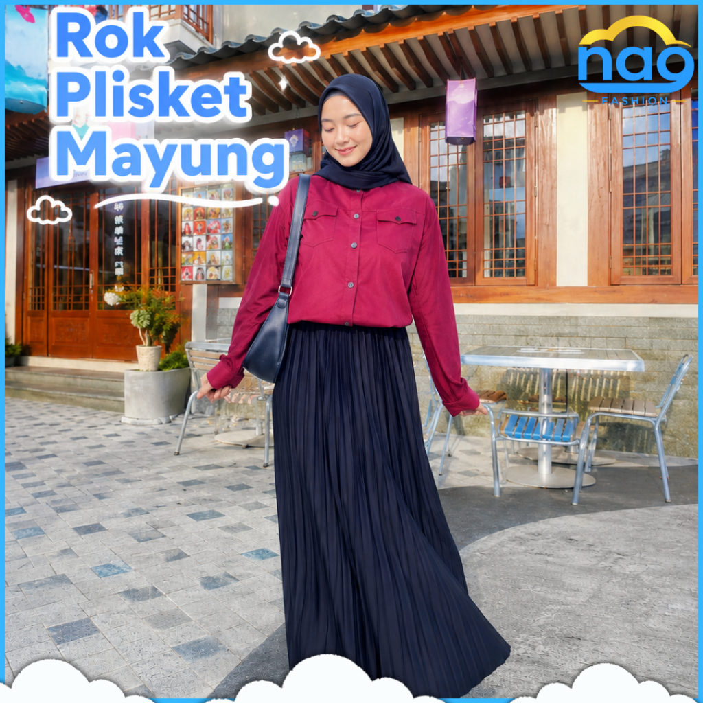 Rok Plisket Mayung Wanita Hyget Premium – Rok Muslimah Full Karet Adem Nyaman Polos Kekinian