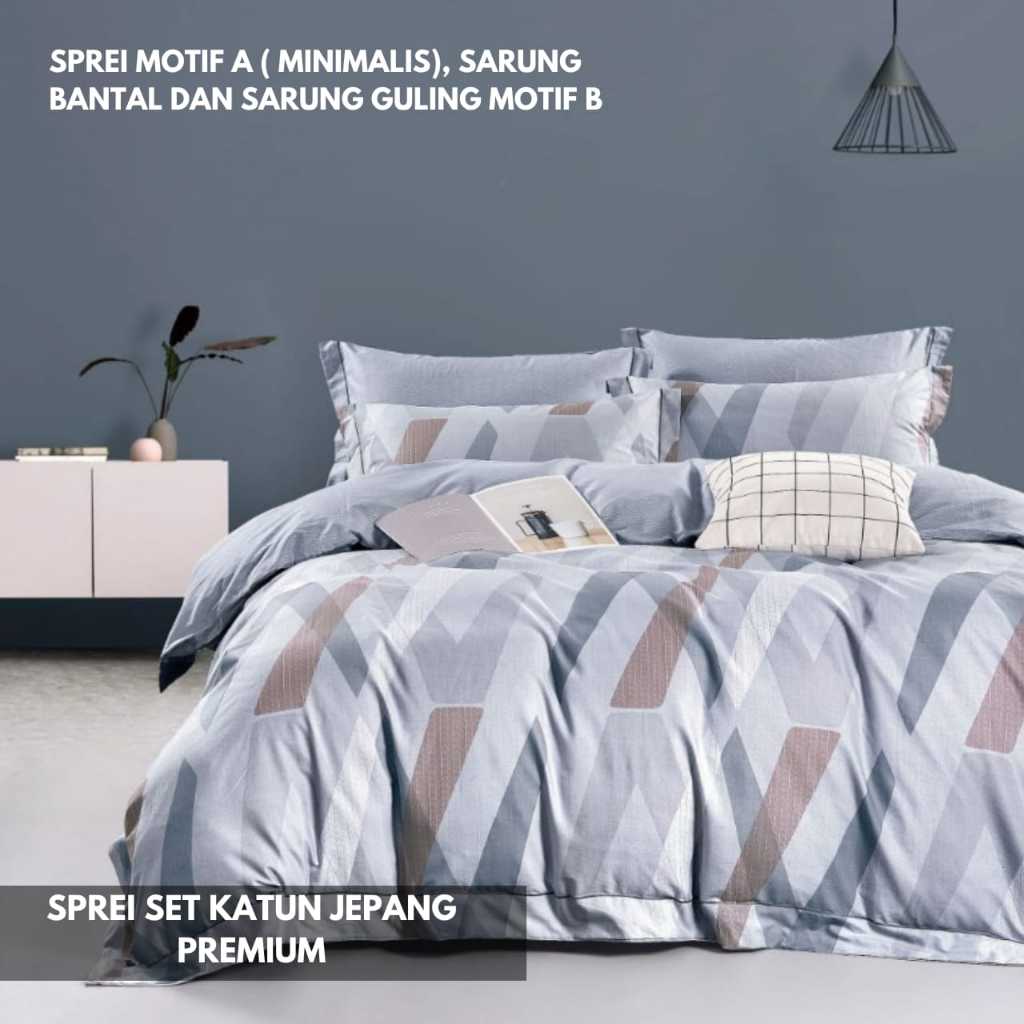 Sprei Set Katun Jepang Premium Minimalist Size Queen 160x200 King 180x200 Extra King 200x200 140x200