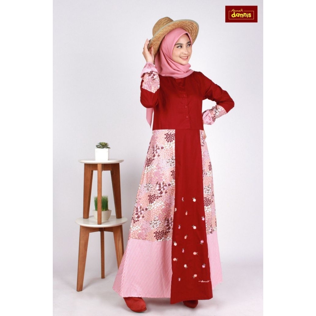 SIZE S PROMO ABAYA MUSLIM DEWASA DANNIS A210908 WARNA MAROON / SALE DANNIS / ABAYA DANNIS / GAMIS DA