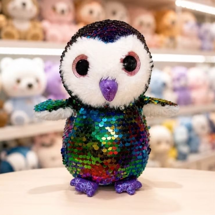 Boneka Burung Hantu Sequin Ty Flippables Owl Manik Berubah Warna (Rare)