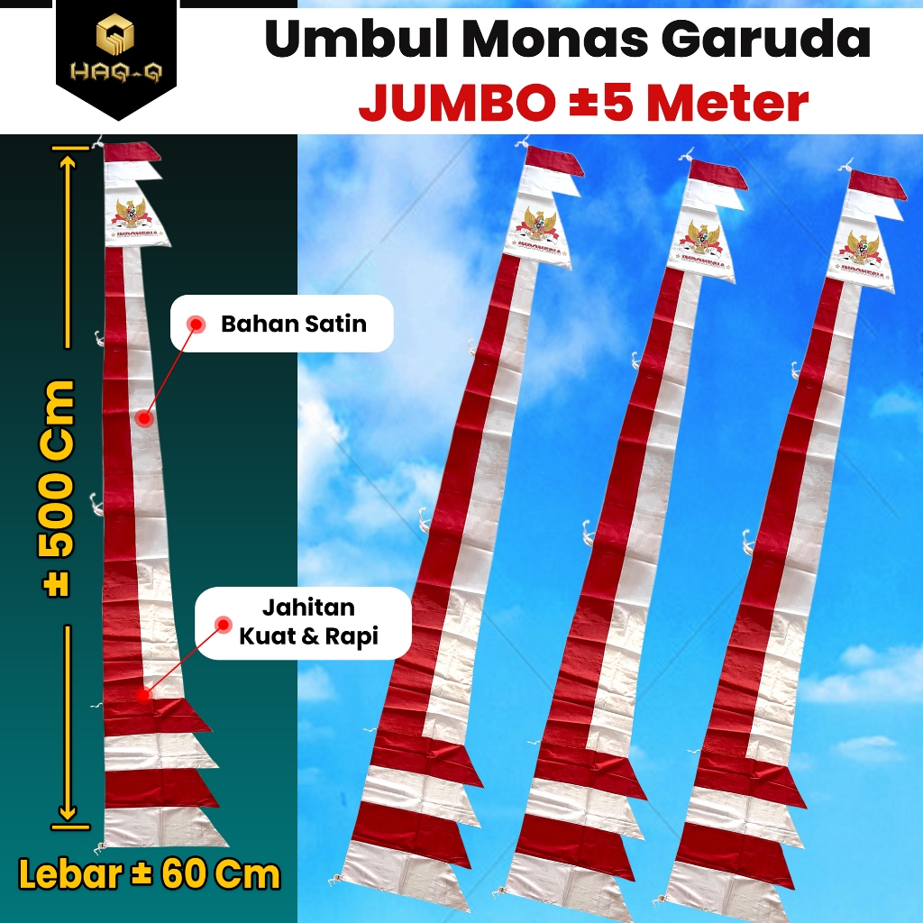 Bendera Umbul-Umbul JUMBO 5 METER Layur Monas Garuda Merah Putih (panjang ukuran kisaran 5 meter tip