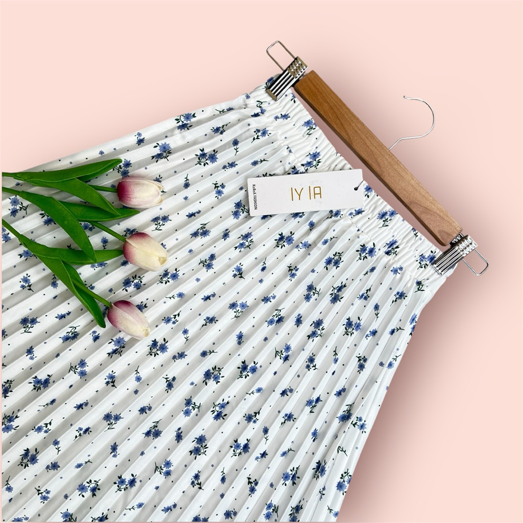 Rok plisket payung lidi motif bunga / plisket motif premium / rok payung