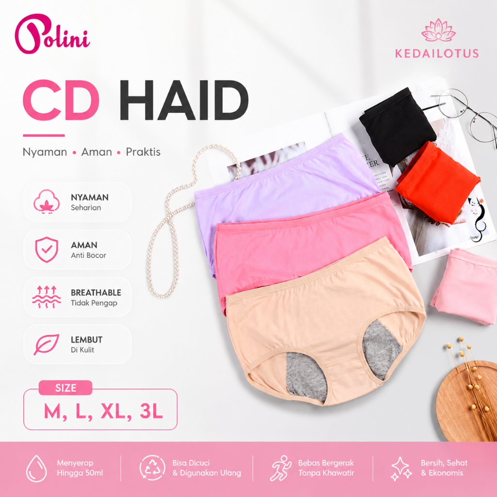 KL1 Celana Dalam Wanita Menstruasi /CD Haid jumbo /CD Mens Anti Tembus Polini 5001 Extra size