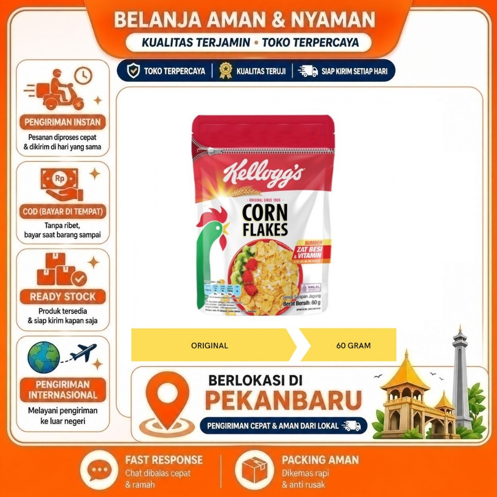 [SDW] pekanbaru/60 Gram Kellogg's Corn Flakes Toasted Sereal Sarapan Jagung Breakfast Cereal Halal