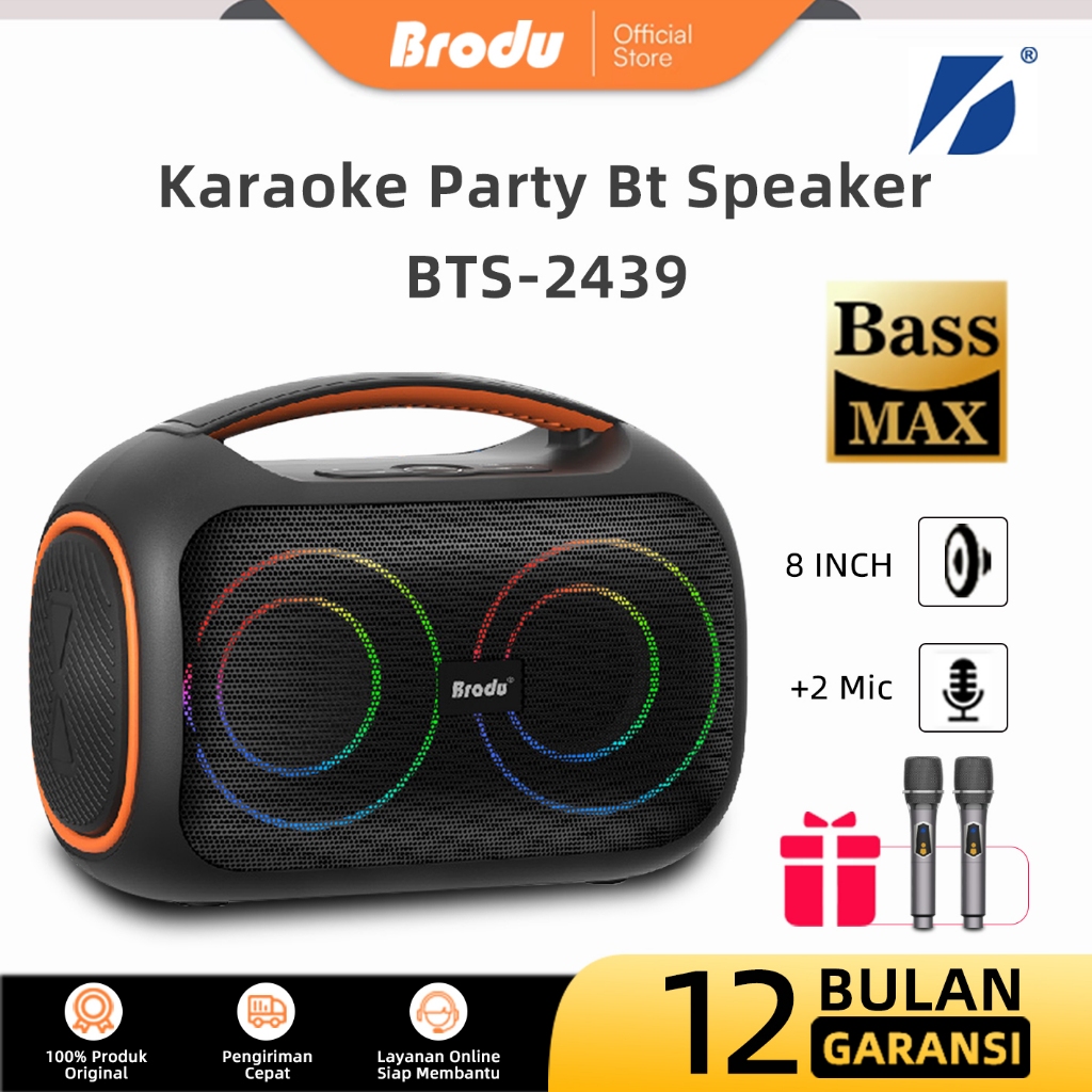 Speaker Portable Karaoke 2 Mic 100W Bass Dalam, Lampu RGB Berwarna Bluetooth BTS-2349 Baterai 3600mA