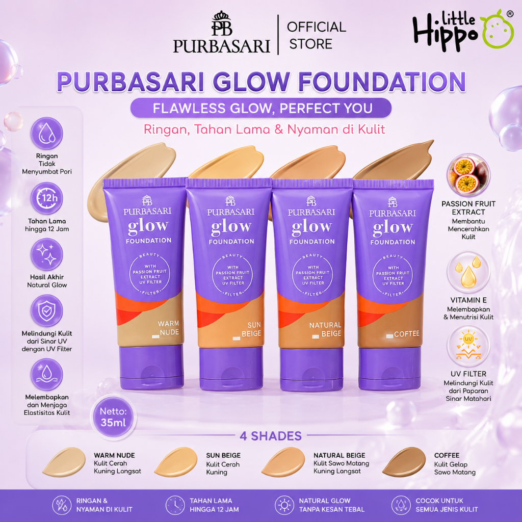 Purbasari Glow Foundation 35ml Alas Bedak Foundation 35ml Purbasari Ringan Tahan Lama Purbasari