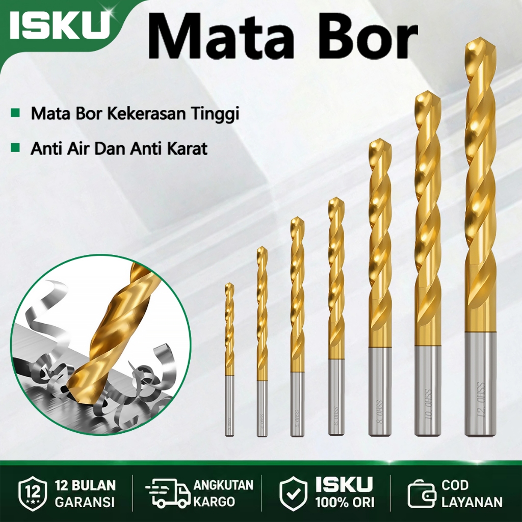 ISKU Mata Bor Set Mata Bor Kekerasan Tinggi Serbaguna/Bor Putar Berlapis Titanium