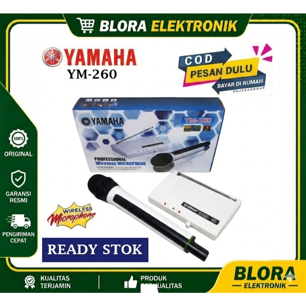 Microphone Yamaha microphone wireless YM-260 Profesional Wireless Microphone new suara manab dan emp