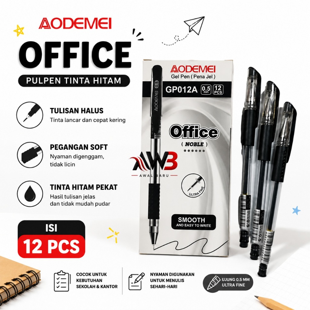 (12 PCS) PULPEN GEL O.5 ODEMEI OFFICE TINTA HITAM/PULPEN ODEMEI MURAH