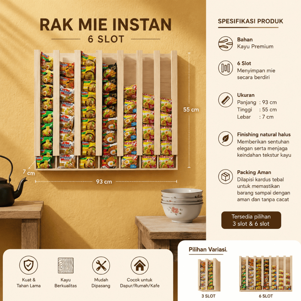 {TERBARU} Rak Kayu Display Mie & Kopi Warmindo - Rak Sembako Warung Kekinian