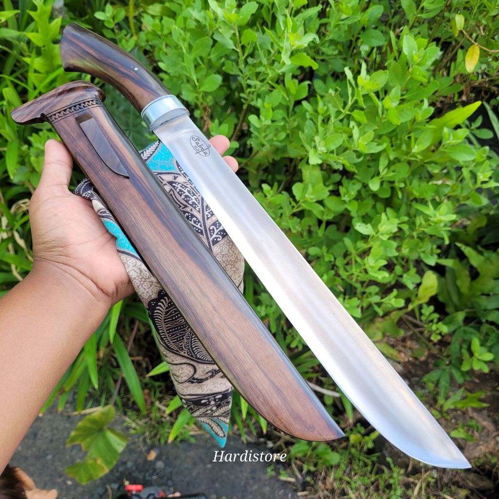 Pisau Sembelih 32,7 cm Baja Modern SLD Hitachi Japan, Kayu Amara Ebony, bonus Sarung Kain Batik