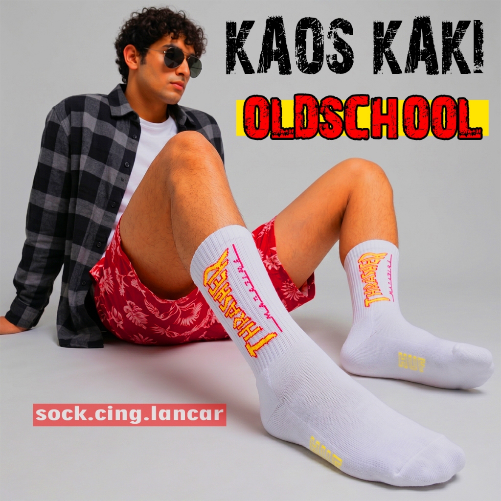 kaos kaki oldschool skate motif thrasher quality premium - kaos kaki distro panjang thrasher - kaos 