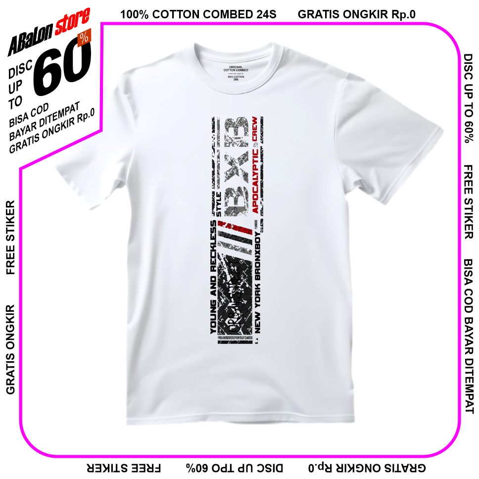 Baju Kaos Pria Distro Putih BXB Cotton Combed 24s Premium Adem Nyaman - Baju Pria Premium Promo