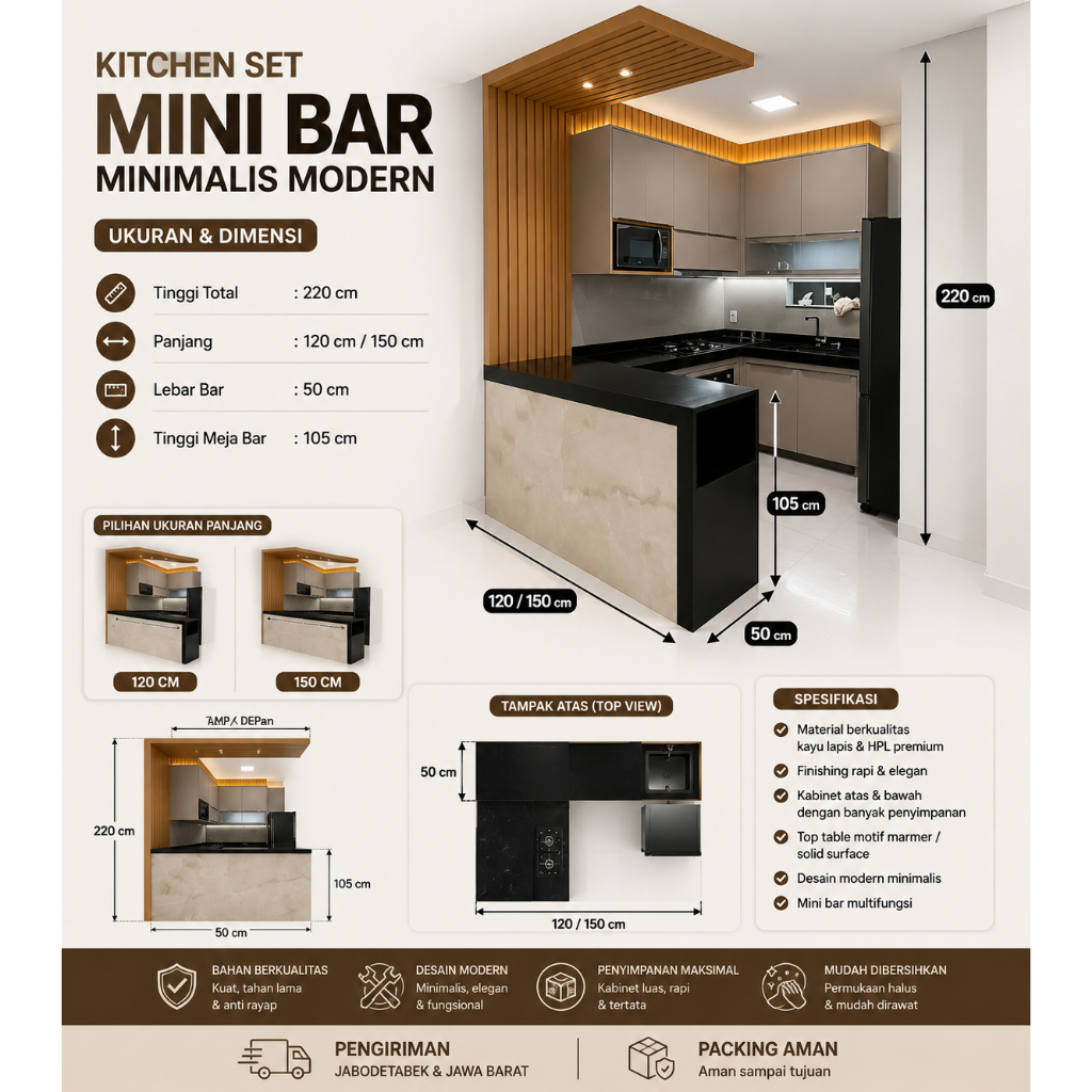 Meja Bar “Étoile” – Minimalis Modern HPL & Plywood