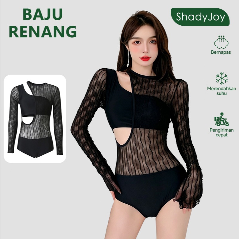 ShadyJoy Baju renang wanita seksi, baju renang one-piece renda model bahu terbuka