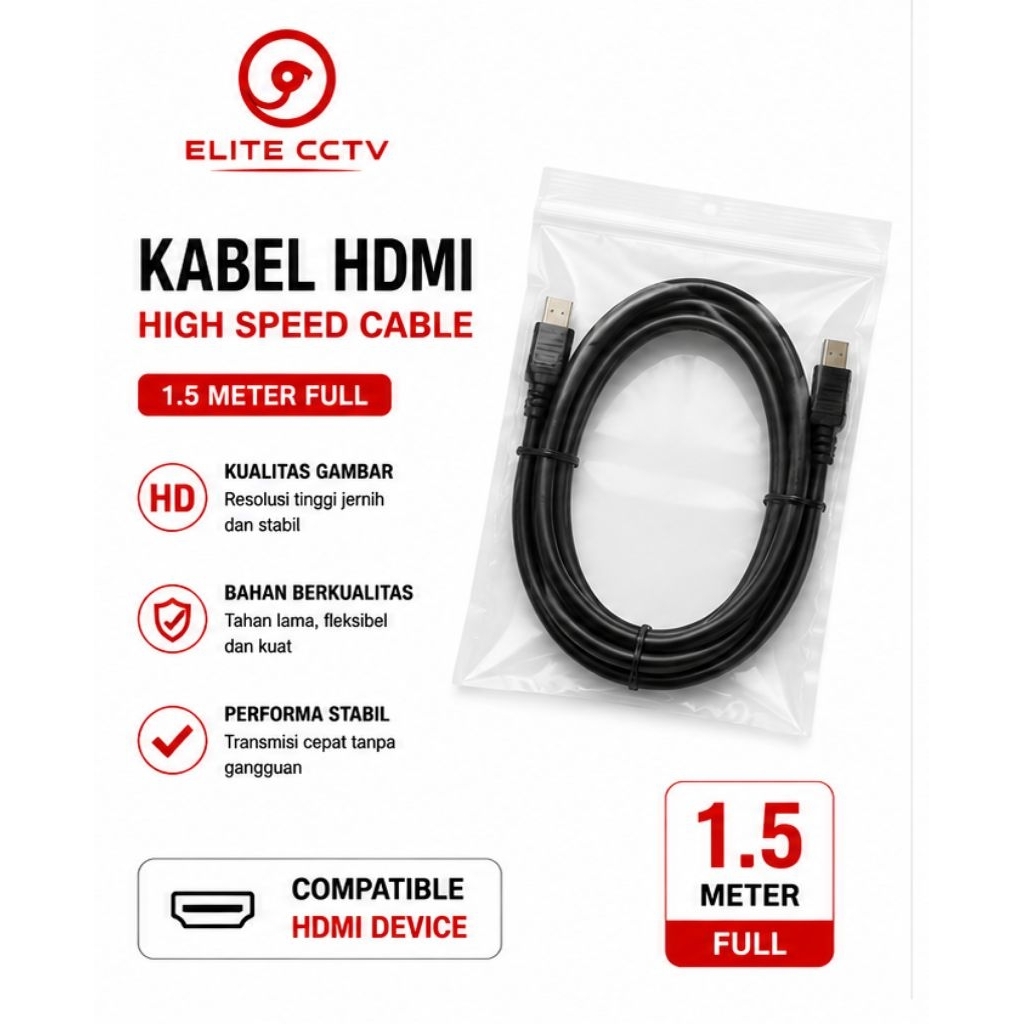 Kabel HDMI 1.5 Meter High Speed HDMI Cable Full HD HDMI to HDMI Untuk TV Monitor DVR CCTV Laptop PC 