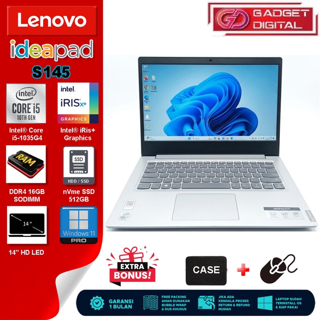 Laptop LENOVO Ideapad S145 Core i5 Gen 10 Intel iRis+ | 16GB / nVme 512GB | 14" HD