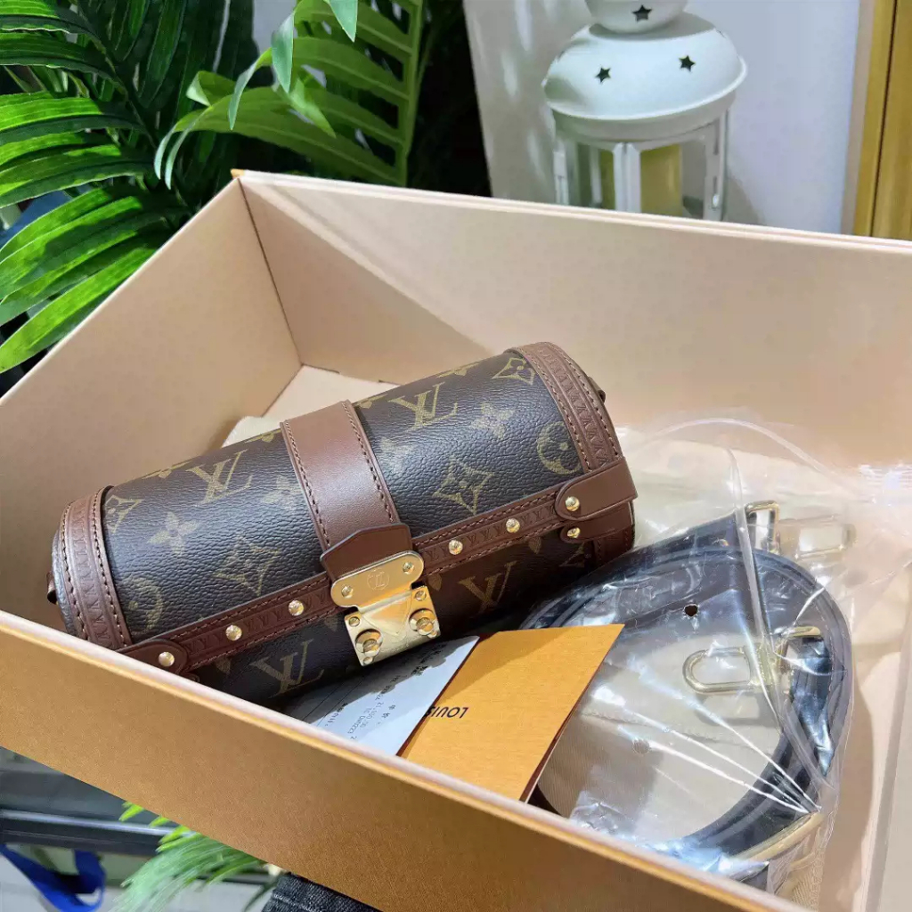 Tas Louis Vuitton Papillon Trunk M57835, tas model tabung (cylindrical bag) dengan motif Monogram co
