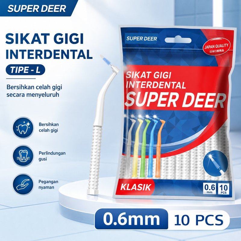 Sikat Behel SUPER DEER L-Shape 0.6-1.2mm 10 Pcs Classic Untuk Pembersih Bracket Kawat Gigi Harian