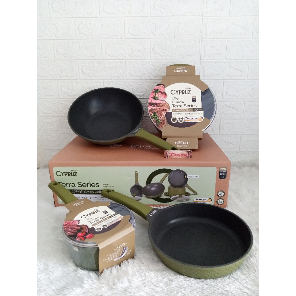 cyprus cookware set terra series granite diecast wajan bebas PFOA panci premium anti lengket 6 pcs