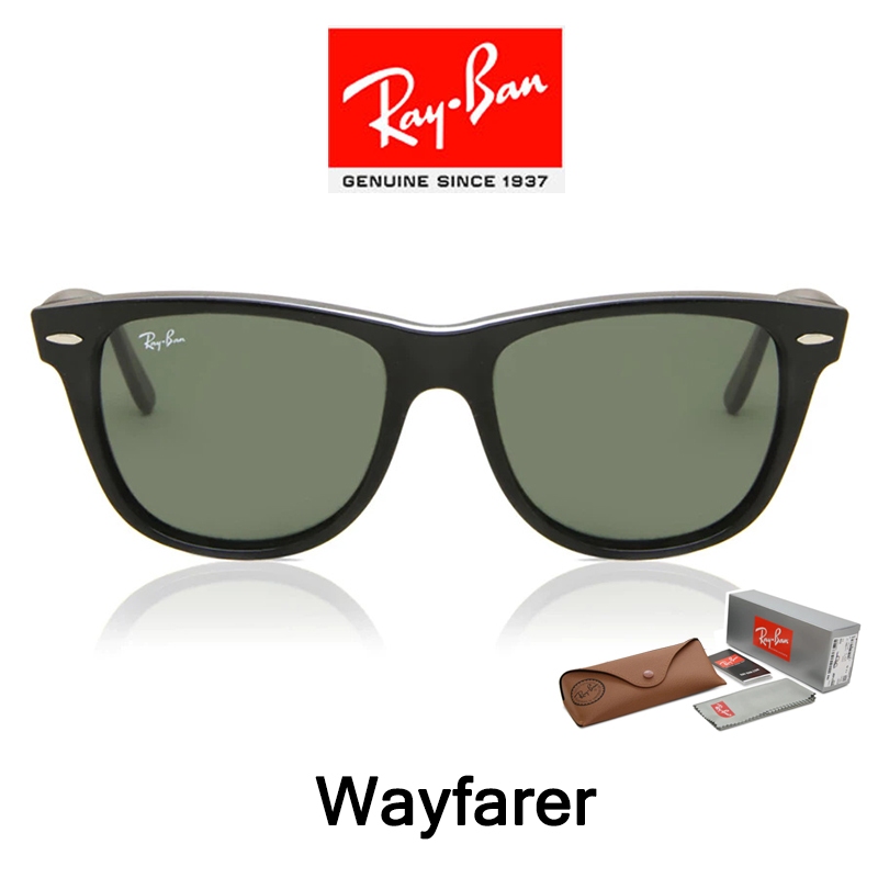 kacamata hitam Ray-Ban WAYFARER RB2140 lensa kaca pria dan wanita Original Black Green sunglasses