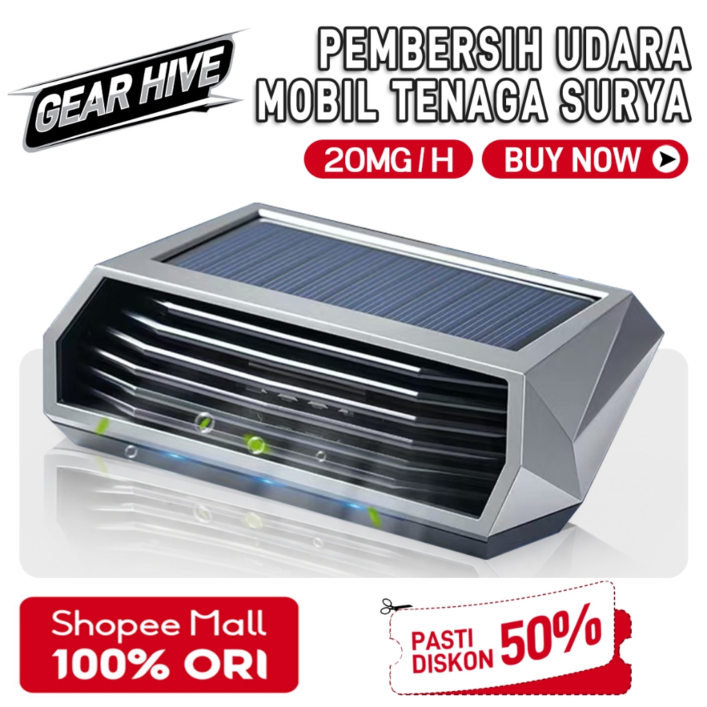 Pembersih Udara Mobil Tenaga Surya Ozone Generator Penghilang Bau Asap Rokok Sensor Getar Otomatis A