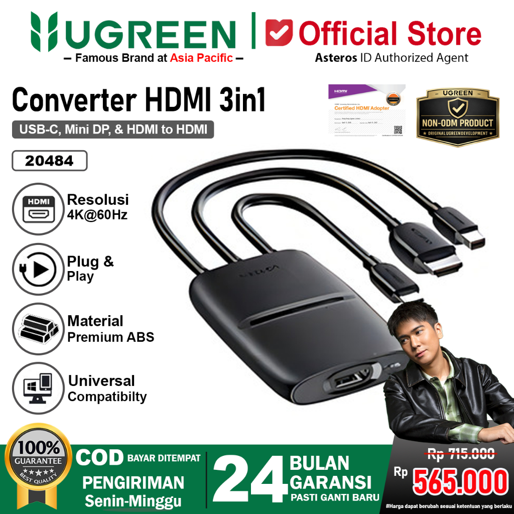 UGREEN HDMI Converter Female To Mini DP Type C VGA Adapter 4K Ultra HD 60Hz 20484