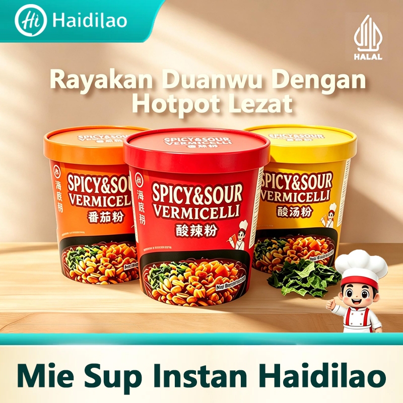 Haidilao Vermicelli Instan - Bihun Cup Pedas Asam, Kuah Asam, Tomat - Mi Instan Cepat Saji Tanpa Rib