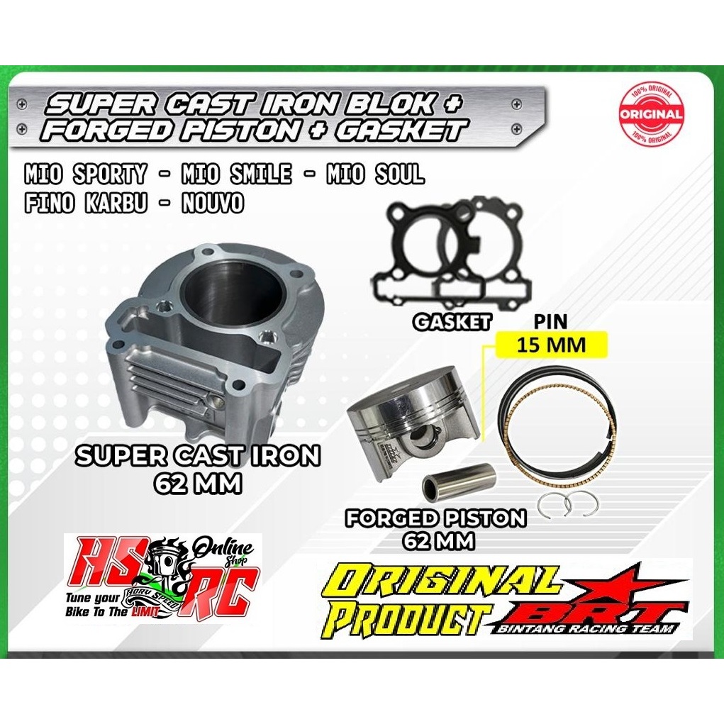 BLOK CYLINDER BRT BORE UP BRT 62mm 175cc YAMAHA MIO KARBU SPORTY SMILE OLD NEW FINO KARBURATOR NOUVO