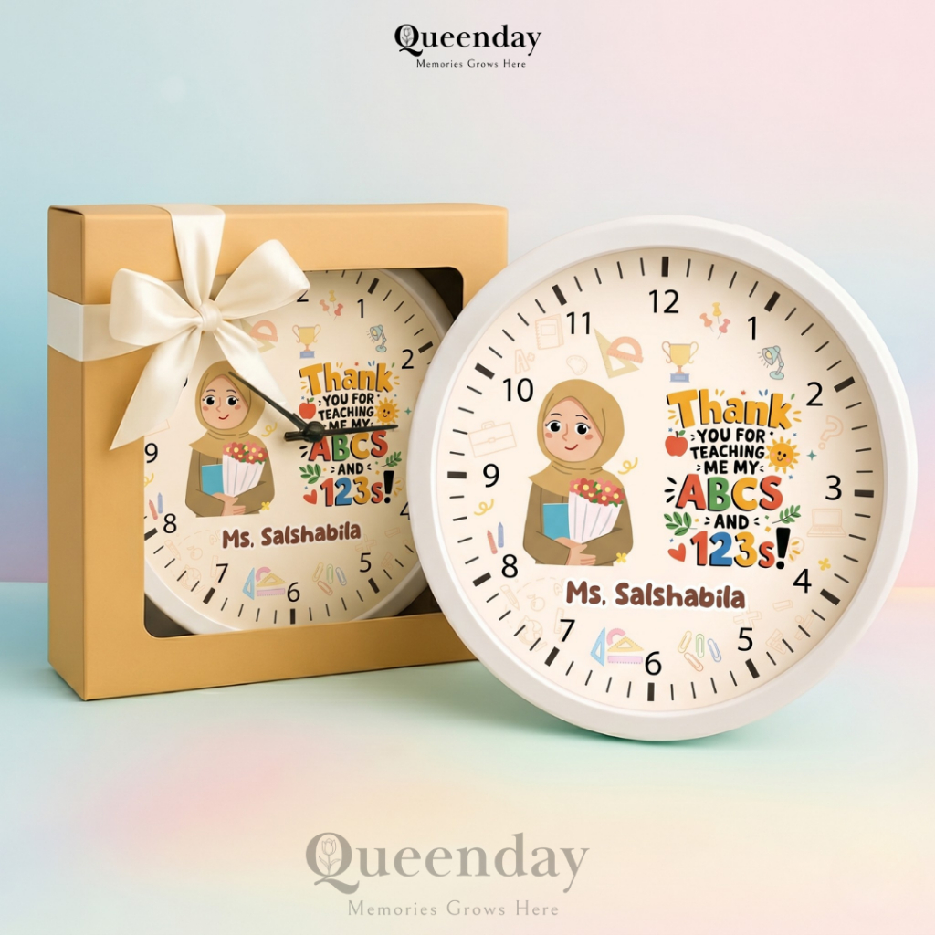 HAMPERS JAM DINDING CUSTOM NAMA KARAKTER FOTO KADO TEACHER PERPISAHAN GURU WALI KELAS KENANG-KENANGA