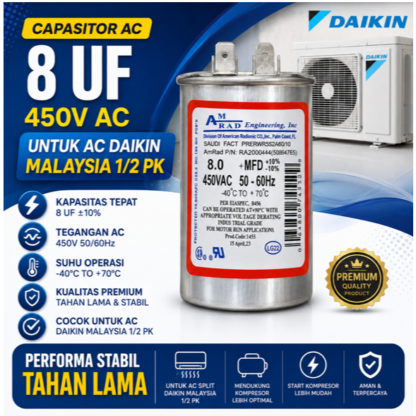 KAPASITOR/CAPASITOR AC 8 UF BUAT AC DAIKIN MALAYSIA 1/2 PK