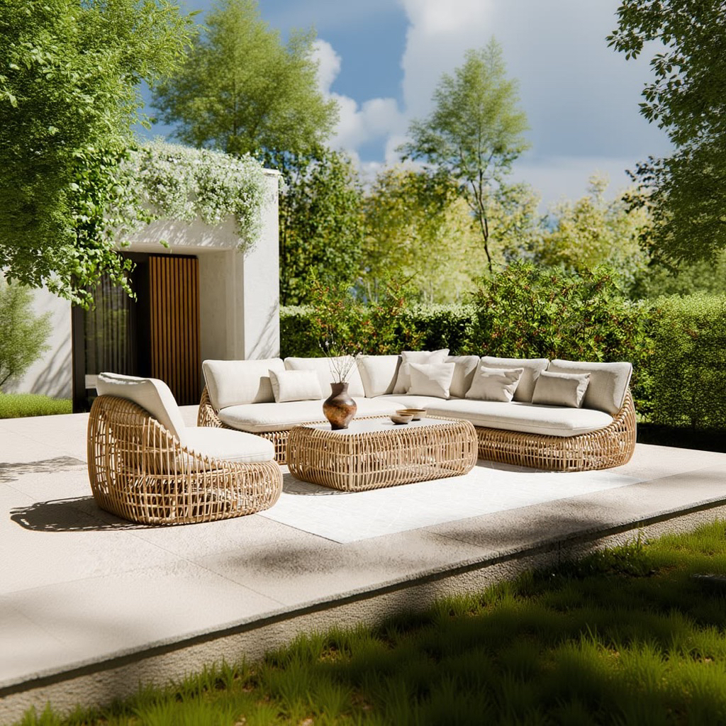 Sofa rotan outdoor lengkung set sofa rotan sintetis terbaru