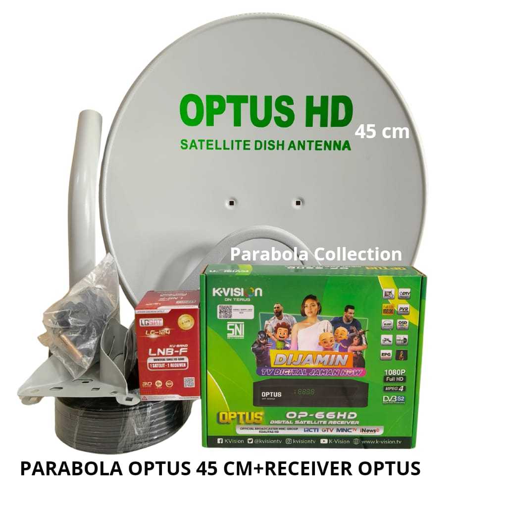 Parabola Optus 45 cm Full Set Lengkap + Receiver Optus 66Hd